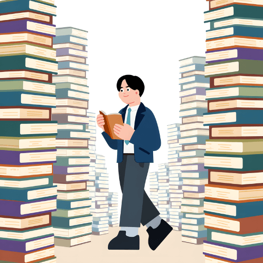 たくさんの本に囲まれて本を読む人